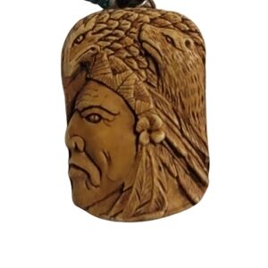 ASW PEWTER primative tribalChief head and eagle bead necklace pendant Unisex